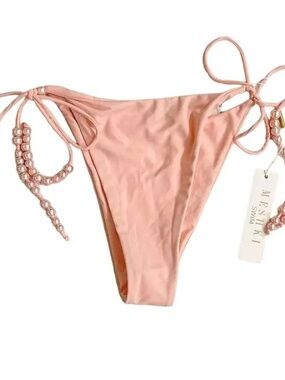 NWT Meshki Arabella Pearl Tie Up Bikini Bottoms pink XL